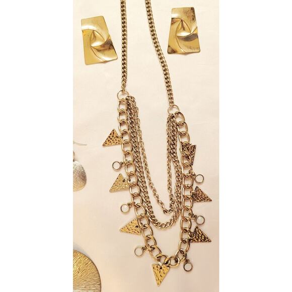 8 Pc Lot Long Necklaces Pendants Chain Pierced Earrings Goldtone Silvertone Y2K - Picture 4 of 5